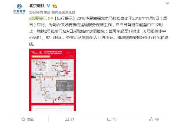 北京地铁周日封闭：北京马拉松赛本周日举行，多个地铁出站口封闭
